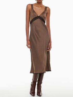 Wilfred Aritzia Twilight Satin Lace V-Neck MidSlip Dress
